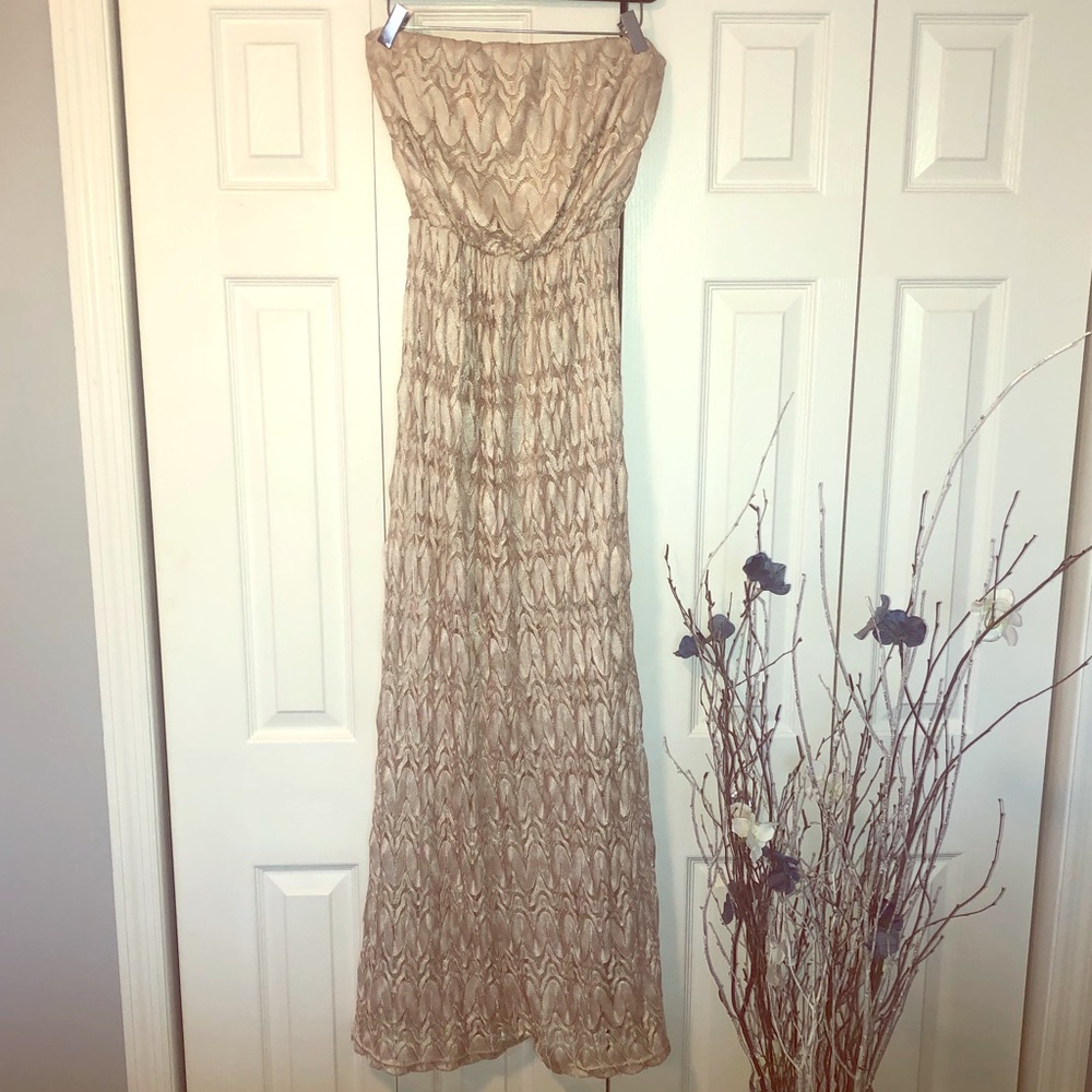 Elegant beige crochet maxi dress